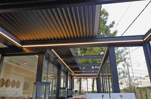 Bioklimatik pergola hareketli alüminyum tavan sistemi