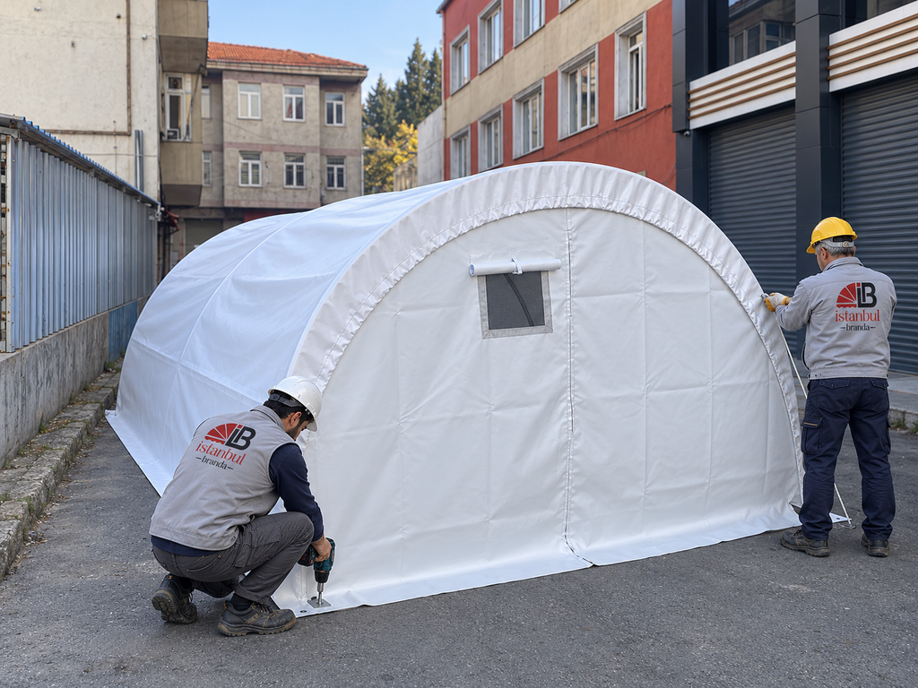 Deprem çadırı dış branda kaplama görünümü