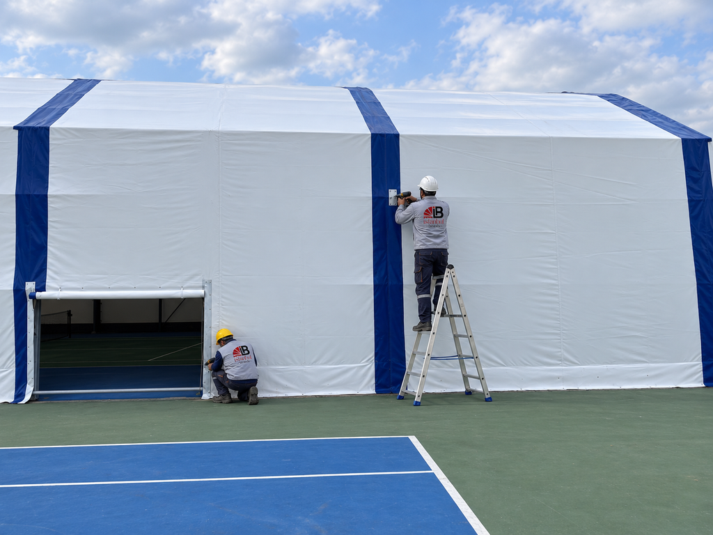Tenis kortu üst kapama çelik konstrüksiyon uygulaması