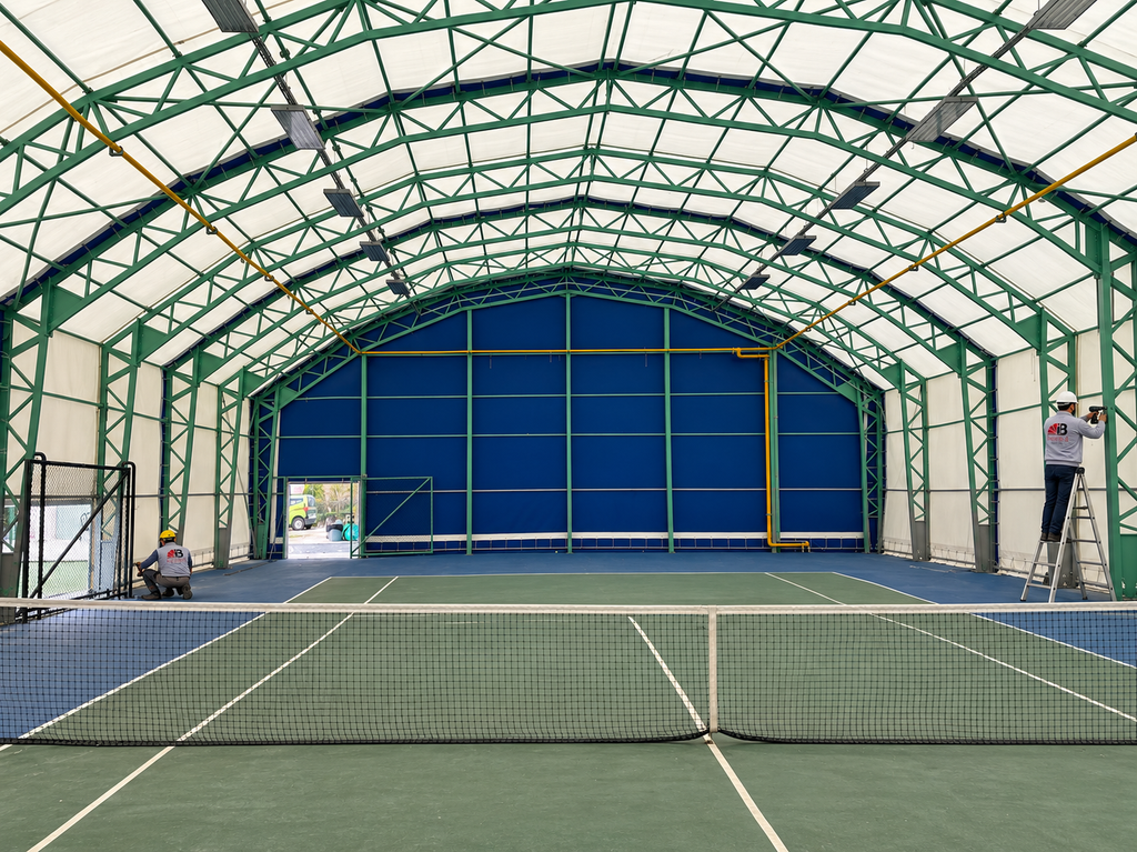 Tenis kortu çadırı ve PVC branda üst kapama sistemi